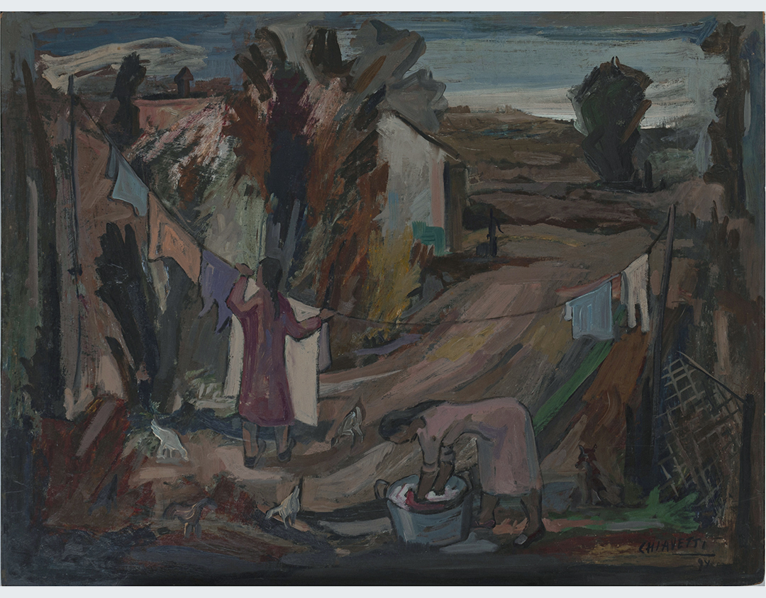 Mujeres colgando ropa